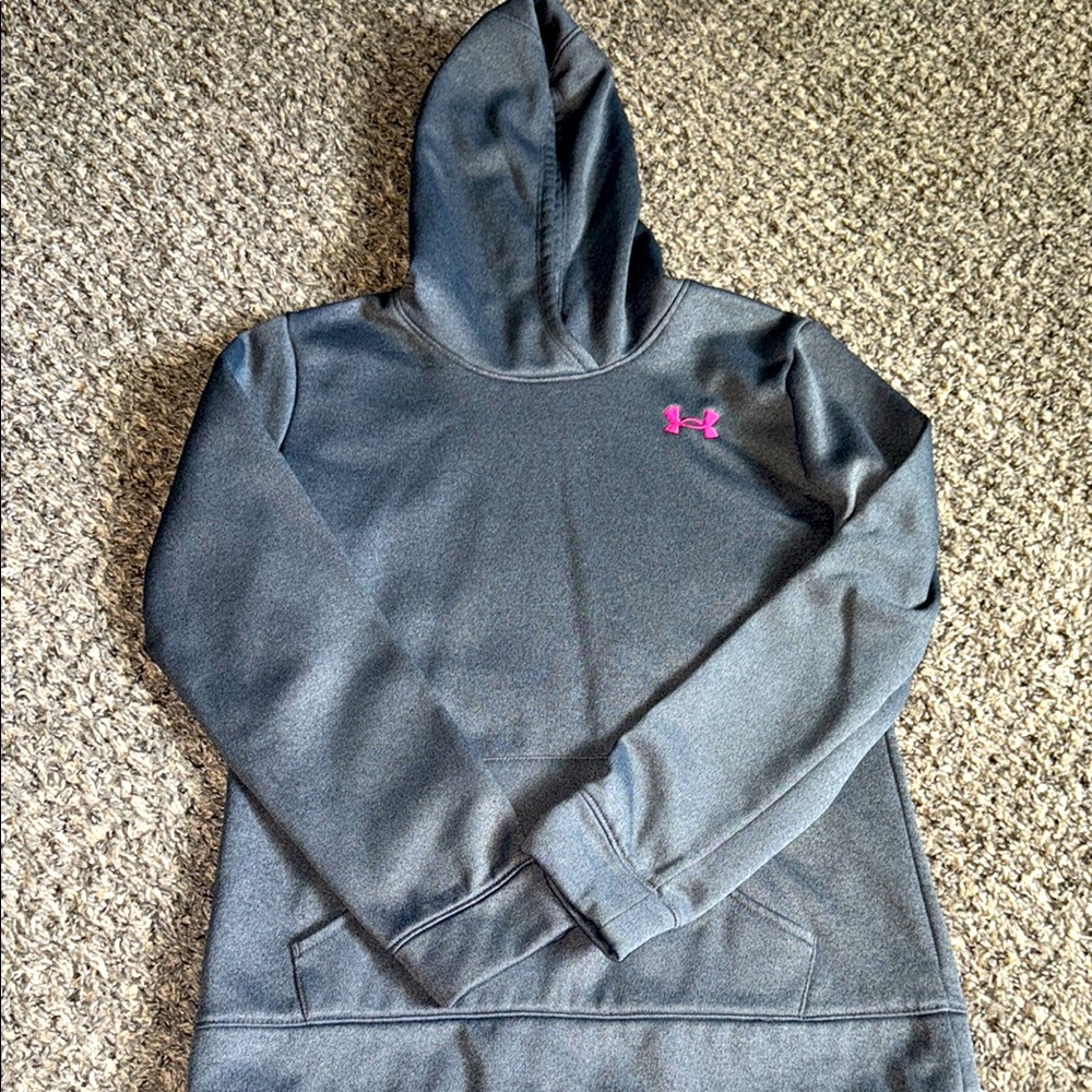 Under Armour Charcoal Hoodie with Pink Emblem